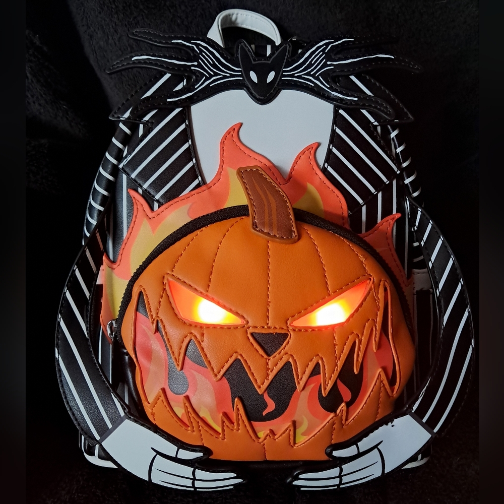 NBC Jack Holding Pumpkin Head Light Up GITD Loungefly Mini Backpack